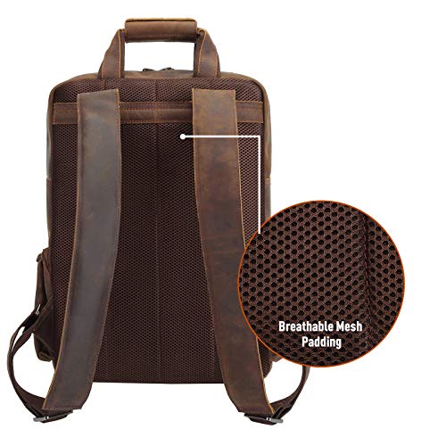 Polare Cowhide Leather Multiple Laptop Backpack Day Pack Travel Bag Satchel For Men - color: Dark Brown