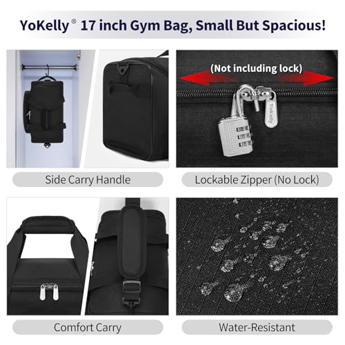 25L Small Gym Sport Duffle Bag - 17 Inch Weekender Overnight Bag for Travel, Workout, Fitness - Black - color: Black