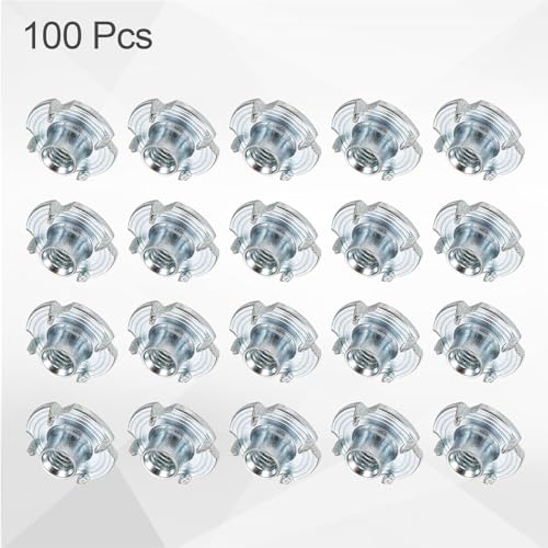 HARFINGTON M4x6mm T-Nuts 4 Pronged Tee Nut 0.57" x 0.24" Fully Thread Carbon Steel Inserts for Wood, Rock Climbing Holds, Cabinetry, Furniture 100pcs - size: M4x6mm, 14.5mm