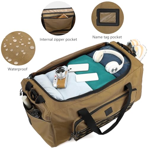 120L Extra Large Gym Duffle Bag for Men Women with Shoes Compartment Heavy Duty Tactical Sports Duffel Bag Big Football Baseball Basketball Soccer Hockey Team Equipment Bag, Brown - color: Brown