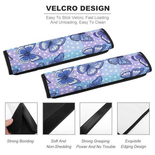 1 Pair Universal Fit Seat Belt Cover for Elderly Support, Most Cars, Blue Butterfly Plaid Seat Belt Cushion, Neck and Shoulder Support - color: Pattern 302