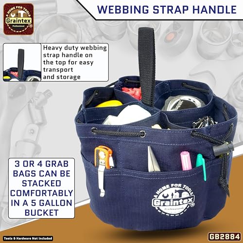 Graintex 18 Pockets Grab Bag Rip-stop Canvas Drawstring Closure, Small Part Organizer Pouch, Small Tools, Screws, Parts, Parachute Tool Bag for Efficient Storage - Navy Blue - color: Navy Blue