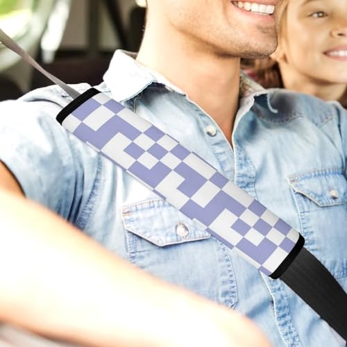 Universal Soft and Comfortable Car Seat Straps Shoulder Pads for Girls and Boys, Most Cars, 1 Pair Checkered Plaid Lavender Purple Harness Pads Strap Comfortable Driving - color: Pattern 45