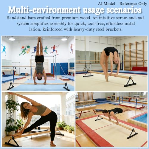 54" Gymnastics Pirouette Floor Bar, Wood Handstand Trainer Bars for Gymnastics Practice, Balance & Flexibility Training, Hardwood Ash with Steel Base for Home