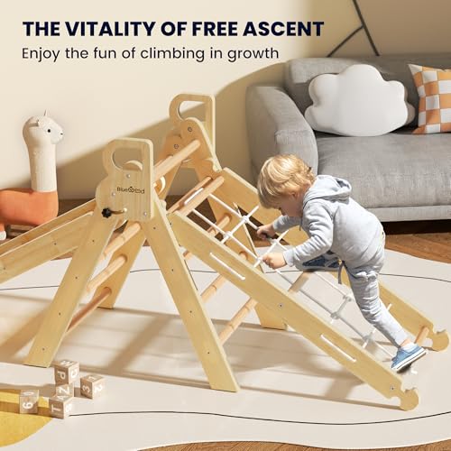 BlueWood 2025 8-in-1 Pikler Triangle Climbing Set Toddler Toys Indoor Baby Jungle Gym Climber Playground for Kids - Natural Wood - color: Natural Wood