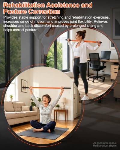 76"/76"/56" Yoga Stick, Stick for Mobility Training Stick with Anti-Skid & Tear-Resistant Rubber Sleeve, Stick for Mobility Bundle Improve Flexibility Strength, for Running Fitness Golf Pickleball