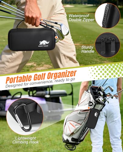 Rhino Valley Golf Glove Holder Case, Golf Accessories Organizer Bag with Glove Shaper for Phone, Gloves, Balls, Tees, Markers, Divot & Repair Tools, Gifts for Golfers Men Women - style: Golf Glove Case- Black