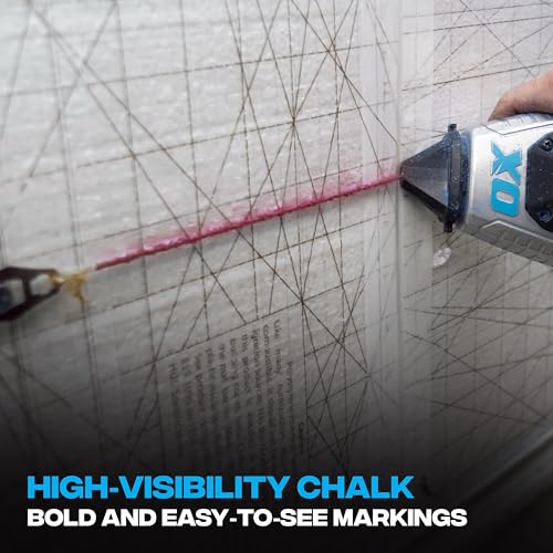 OX Chalk Line Powder Red 2.5 lbs - Permanent Chalk Refill | Level 4 permanence, weatherproof formula, quick-fill nozzle, works on wood, concrete, metal and stone - color: Crimson