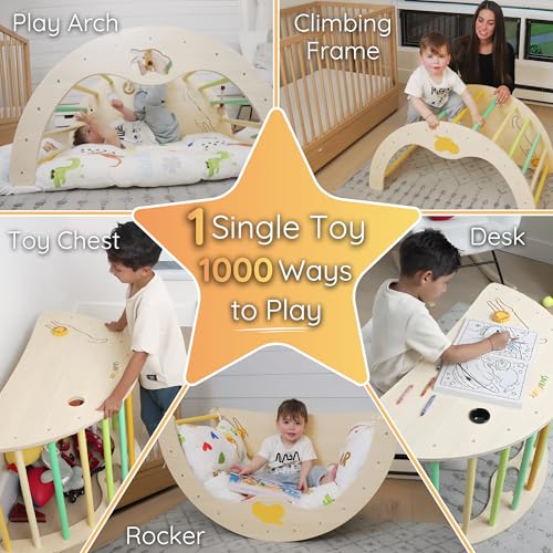 Savan'Arc Wooden Climbing Arch, 6-in-1 Pikler Montessori Rocker & Cushion | Wooden Pikler climbing arch for babies & toddlers 1-3 years - 6-in-1 rocker, tunnel with cushion Montessori gym