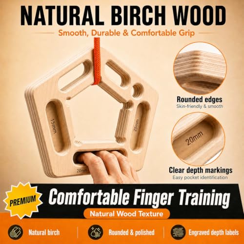 2-Pack Portable Wooden Climbing Hangboards for Finger and Grip Training | Two birch boards with ropes feature 10/15/20/25 mm pockets and finger slots for warm-ups, grip strength and pull training.