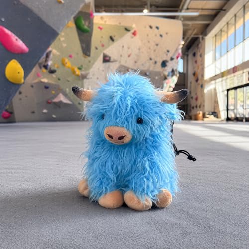 Funny Highland Cow Rock Climbing Chalk Bag, Soft Fluffy Cow Climbing Chalk Pouch with Drawstring Adjustable Belt, Fit Bouldering, Gymnastics Outdoor Activities for Climbers - color: blue