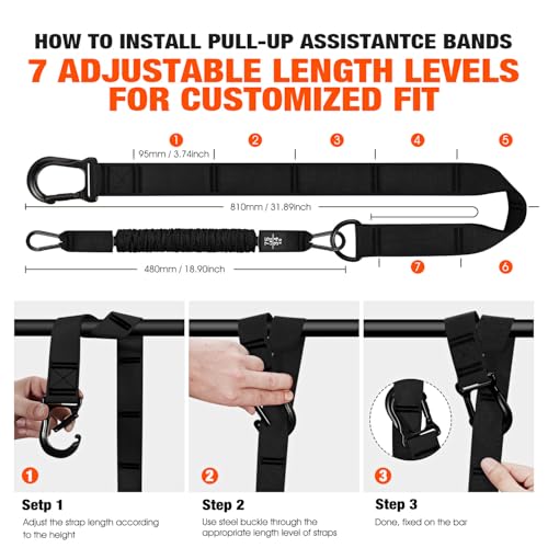 KUTIZE Pull Up Assistance Bands, Pull Up Bar Resistance Bands, Pull Up Bands for Enhanced Strength Training, Muscle Training, 3 Heavy-Duty Adjustable Pull Up Assist Strap & Comfortable Foot Strap - style: Black