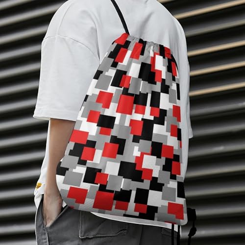Theft Proof Drawstring Backpack Cinch Sack Water Resistant for Travel Camping Sports Equipment Men Women, White,Grey,Black And Red Irregular Geometric Bags - color: Picture (40)