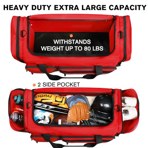 Goloni 130L Heavy Duty Large Duffle Equipment Bag,Catchers Gear Bag with Shoe Compartment,Baseball Duffle Bag - color: Red