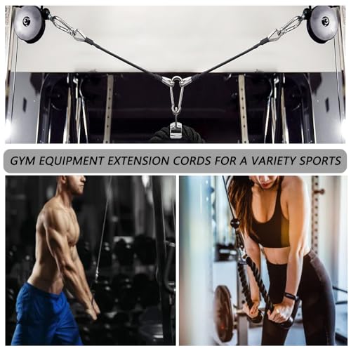 LOOEEL 3PCS Gym Cable Extension,Gym Extension Cable-Thick 0.2",Fitness Extension Rope Attachments Compatible Replacement Gym Cables Machine Extension for Tricep Pull Down,Leg Extensions Machine