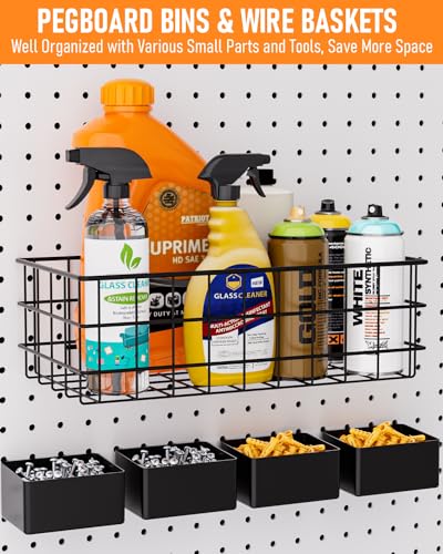 INCLY 238PCS Pegboard Accessories Organizer Kit, Peg Board Hooks Assortment with Peg Bins, Baskets, Paper Towel Holder for 1/8 and 1/4 inch Pegboard Hanging Tools, Garage Wall Storage Attachments | Peg Board Hooks Assortment, Paper Towel Holder, 1/8 and 1
