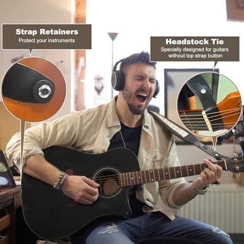 Bass Guitar Strap, Jacquard Embroidery Guitar Strap with Head Cowhide Leather End for Bass, Electric & Acoustic Guitars, Comes with Complete Accessories, Comfortable and Intimate, Elegant Green Flower - color: Elegant Green Flowers