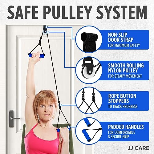 JJ CARE Over the Door Shoulder Pulley for Physical Therapy, 90 Inches Adjustable Exercise Pulleys for Shoulder Rehab – Rotator Cuff Exercise Equipment with Padded Handles, Door Hanger & Carry Bag