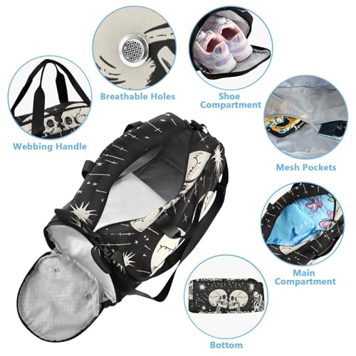 Kids Sports Duffel Bag for Boys & Girls - Romantic Skeletons Skull Love 100% Polyester Gym Bag with Separate Shoe Compartment, Adjustable Shoulder Strap, Compact Travel & Workout Gear Bag - color: Romantic Skeletons Skull Love