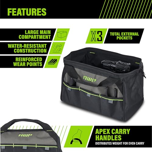AWP Tool Bags, Premium Tool Bag, Black, Durable Tool Tote, for Professionals and Contractors - size: 15 Inch, style: Tool Bag
