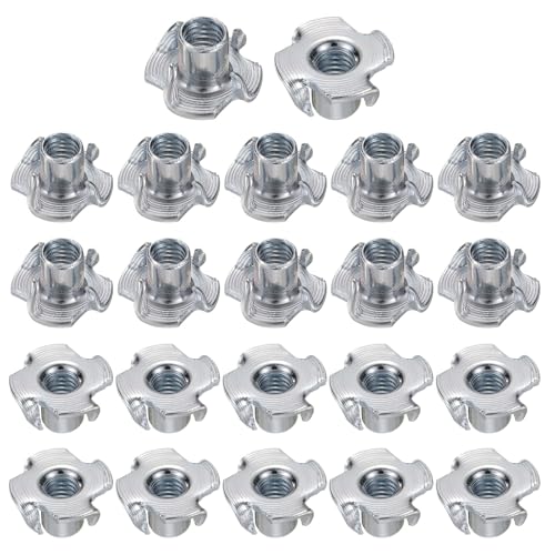 HARFINGTON M6x10mm T-Nuts 4 Pronged Tee Nut 0.69" x 0.39" Fully Thread Carbon Steel Inserts for Wood, Rock Climbing Holds, Cabinetry, Furniture 100pcs - size: M6x10mm, 17.5mm