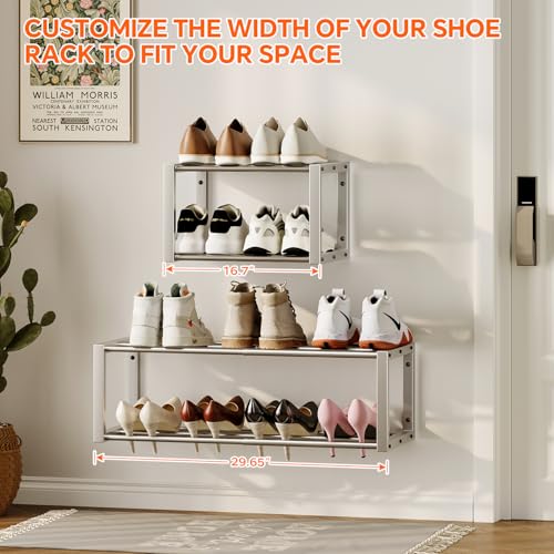 Homeiju Hanging Shoe Organizer,2 Pack Wall Mounted Shoe Rack Holds 12 Pairs,Space Saving Metal Wall Shoe Rack,Hanging Shoe Rack Shoe Holder for Small Space,Entryway,Closet,RV,Camper (Silver) - color: Silver