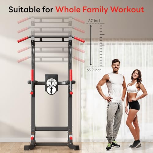 SogesPower Power Tower Pull Up Bar Station Multi-Function Dip Station | Adjustable Height Pull Up Dip Station Dip Bar Strength Training Fitness Equipment,Up to 500LBS - color: Black