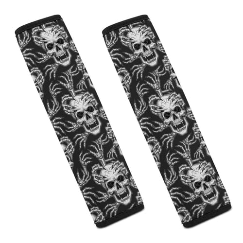 Breathable Car Seat Belt Pad for Girls and Boys, Stroller Pushchair High Chair, 2PCS Horrible Gothic Black and White Skull Shoulder Harness Cover Easy Install (No Tool) - color: Pattern 611