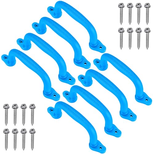 Dolibest 8-Pack Safety Handles for Swing Sets & Playsets - Monkey Bars with Anti-Skid Grip with Finger Indentations, Plastic Grab Handles, Easy Mounting for Climbing Frames, Playhouses, Treehouses - color: Blue-8pcs