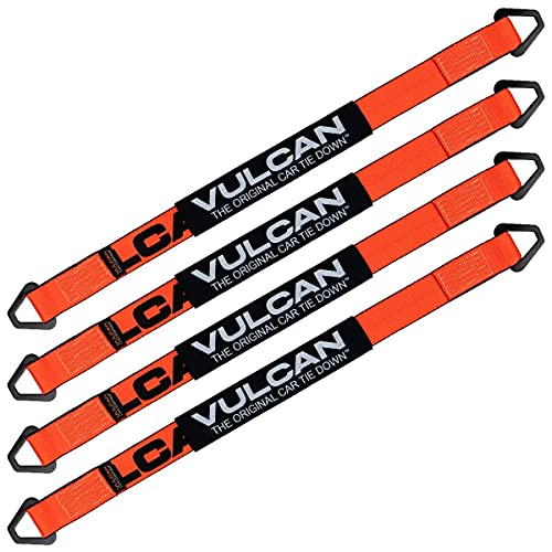 VULCAN Car Tie Down Axle Strap with Wear Pad - 2 Inch x 36 Inch - 4 Pack - PROSeries - 3,300 Pound Safe Working Load - size: 2" x 36" ProSeries Orange (4 Pack)