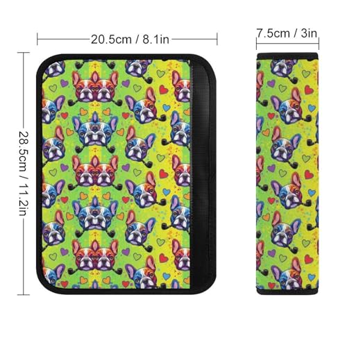 Soft Padded Car Seat Belt Pad for Child, Most Cars, 2 Piece French Bulldog Cute Dog Colorful Pet Seat Belt Cushion Comfortable Driving - color: Pattern 210