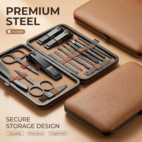 16pcs, Luxury Stainless Steel, Nail and Foot Repair kit, Professional Nail Clippers, Premium Leather Portable Box