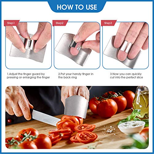 Patelai 6 Pieces Finger Guards for Cutting Stainless Steel Finger Protectors Adjustable Safe Slice Hand Guard Protect for Food Chopping Slicing Cutting, 2 Styles