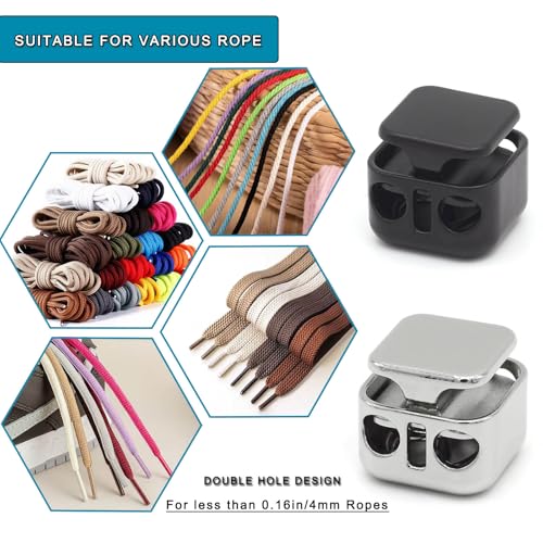 Enosea 12 Pieces Heavy Duty Cord Locks, Double Hole Draw String Clip | Metal Toggle Stoppers for Drawstrings, Shoelaces, Paracord