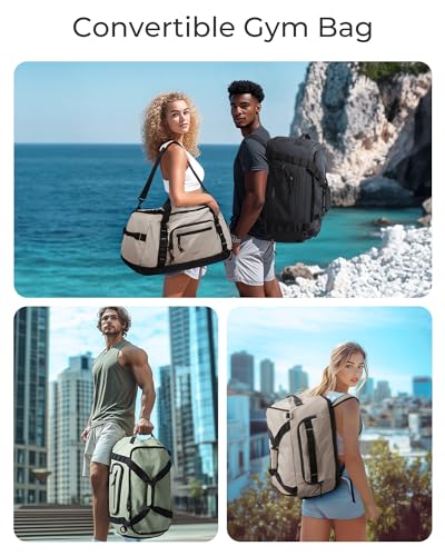 BAGSMART 4-IN-1 Gym Bag for Women Men, TSA Duffle Bag for Travel | With Shoe Compartment & Wet Pocket, 22L/30L/38L Tactical Backpack with 40oz Water Bottle Holder, Lightweight, Water-resistant - color: Camel