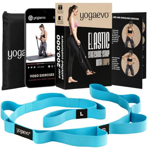 YogaEVO Elastic Stretching Strap with Loops for Physical Therapy | 2-in-1 Yoga Strap & Resistance Band — Flexibility & Back Recovery - color: Blue