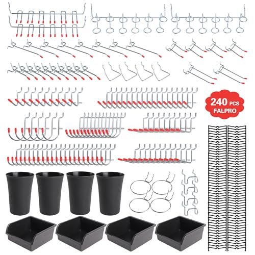 240PCS Pegboard Hooks Assortment, Pegboard Accessories Organizer Kit with Pegboard Bins, Pegboard Cups, 1/8 and 1/4 inch Peg Board Hooks for Hanging Tools, Garage Pegboard Wall Organization - style: 240 Pcs