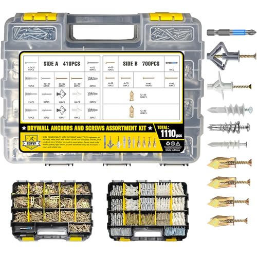 1100Pcs Drywall Anchors and Screws Kit for Drywall Hollow Wall Mount
