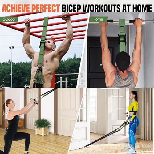 Adjustable Heavy Duty Pull Up Assistance Bands with Fabric Feet and Knee Rest - Pull Up Resistance Bands for Men, Women, and Seniors - Perfect for Dip and Resistance Strength Training Glamflex - color: Army Green