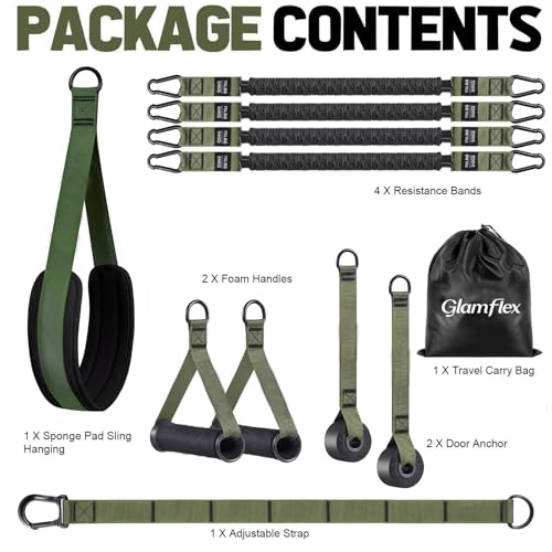 Adjustable Heavy Duty Pull Up Assistance Bands with Fabric Feet and Knee Rest - Pull Up Resistance Bands for Men, Women, and Seniors - Perfect for Dip and Resistance Strength Training Glamflex - color: Army Green