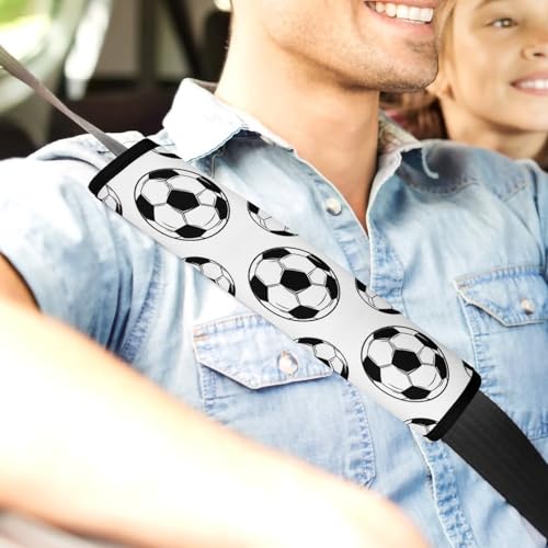 2PCS Soccer Black and White Soccer Ball Car Seat Belt Pad Breathable Shoulder Protector for Girls and Boys, Most Cars, Anti-Slip Pad - color: Pattern 595