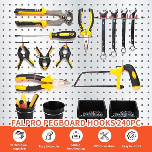 240PCS Pegboard Hooks Assortment, Pegboard Accessories Organizer Kit with Pegboard Bins, Pegboard Cups, 1/8 and 1/4 inch Peg Board Hooks for Hanging Tools, Garage Pegboard Wall Organization - style: 240 Pcs
