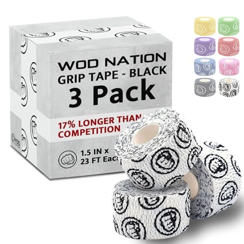 WOD Nation Flexible Hook-Grip Athletic Tape – Easy-Tear, Sweat-Proof Thumb & Finger Strips for Weightlifting - color: White