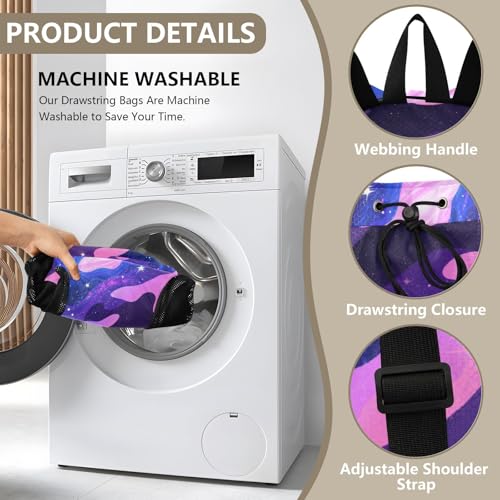 Drawstring Climbing Gym Bag With Water Bottle Holder Drawstring Gym Bags For Men Women with Wet Dry Compartments Camouflage Starry Purple Black Blue