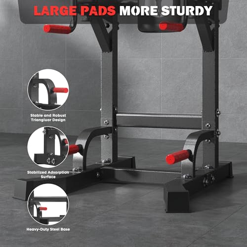 DlandHome Power Tower Pull Up Bar Station, 10 Level Adjustable Height | Heavy Duty Pull Up Dip Station for Home Gym Strength Training Equipment, Comfortable Backrest, 330LBS Weight Capacity - color: Black
