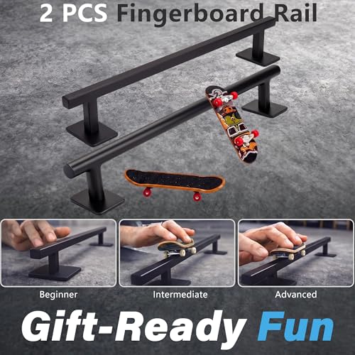 Fingerboard Rail,11" Metal Grind Rail, Solid Steel Black Powder-Coated Skate Ramps with Non-Slip Foam Pads, Square & Round Mini Style, 2Pcs Skate Park Kit with Two Skateboards - size: Square and Round
