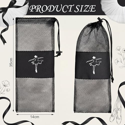 Shappy 4 Pcs Pointe Shoes Bag Mesh Dance Shoe Storage Ballet Accessories for Women Girls, Drawstring Pouch - color: Black