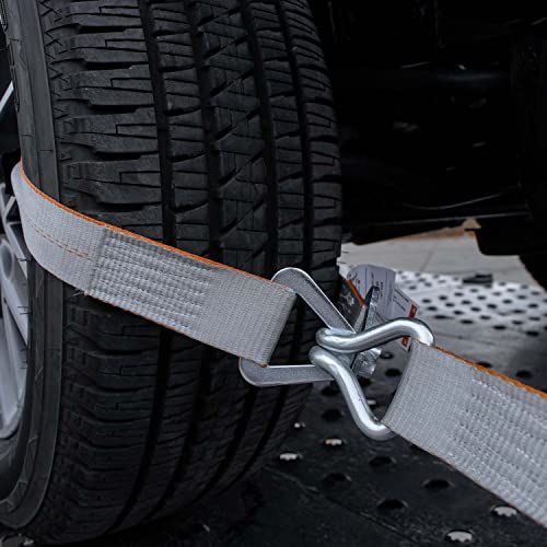 VULCAN Car Tie Down Axle Strap with Wear Pad - 2 Inch x 36 Inch - 4 Pack - Silver Series - 3,300 Pound Safe Working Load - size: 2" x 36" Silver Series (4 Pack)