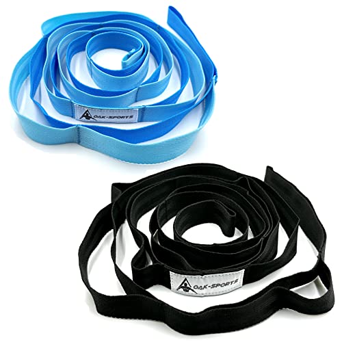 Stretching Strap Yoga Strap with Loops, Stretch Straps for Physical Therapy, Non-Elastic Exercise Strap for Pilates, Dance and Gymnastics with Workout Guide - color: Black+Blue/Light Blue