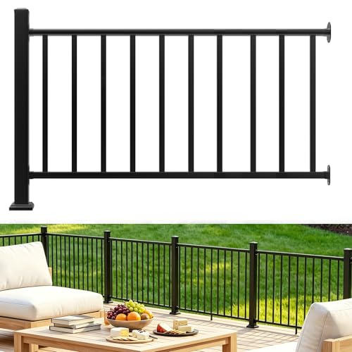 Aluminum Deck Railing Kit, Modular 36 in H. x 5 Ft W Level Railing Kit for Outdoor Steps,Heavy Duty Balustrade System for Deck, Porch, Patio & Balcony(1 Post, 1 Panel) - size: 5Feet-Level